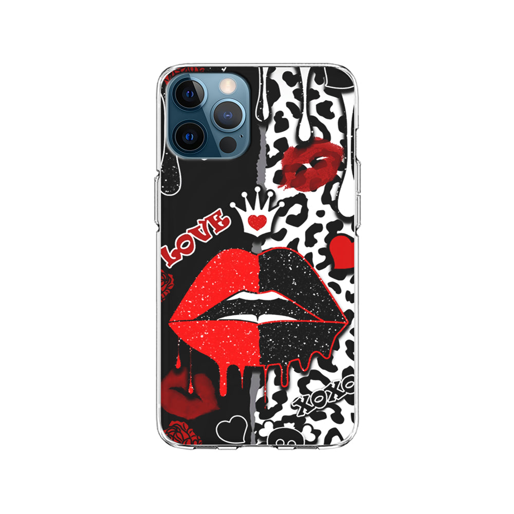 Girly Red Black Lips Kiss iPhone 15 Pro Case