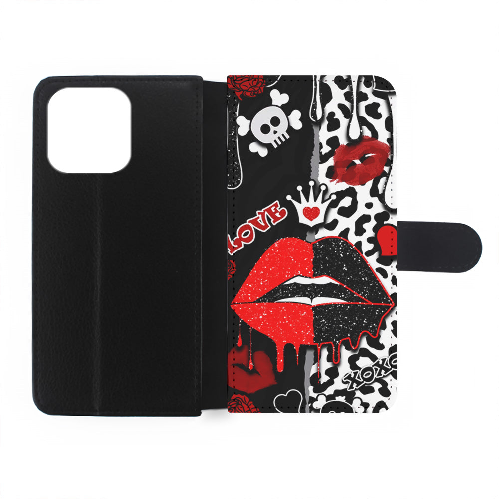 Girly Red Black Lips Kiss iPhone 15 Plus Case