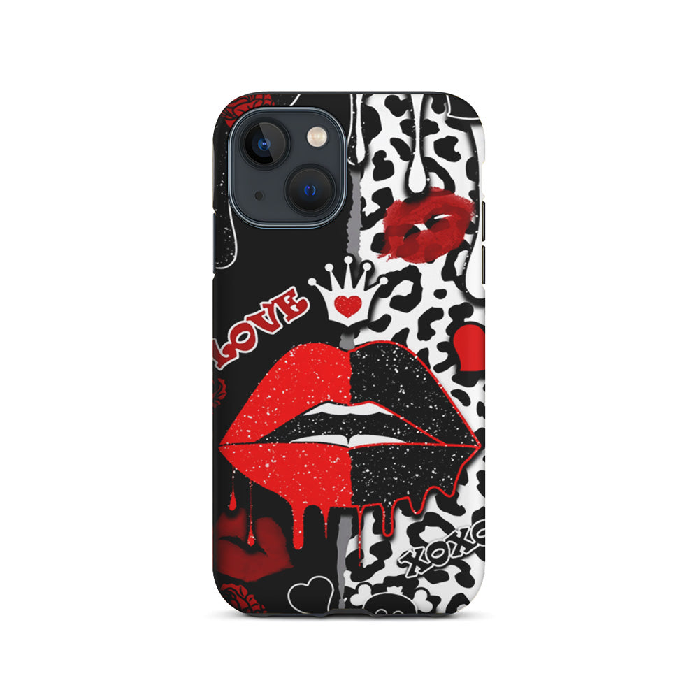 Girly Red Black Lips Kiss iPhone 15 Plus Case