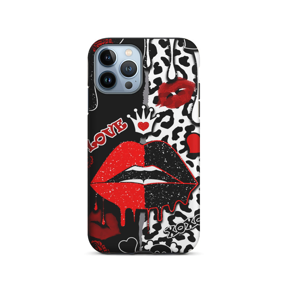 Girly Red Black Lips Kiss iPhone 15 Pro Case