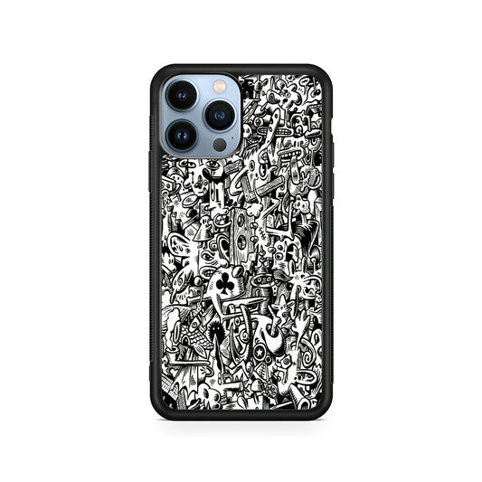 Graffiti Doodle Monokrom iPhone 15 Pro Case