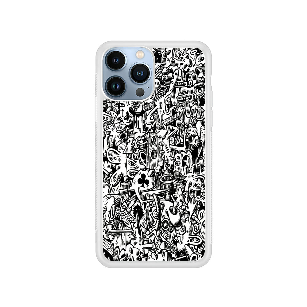 Graffiti Doodle Monokrom iPhone 15 Pro Case