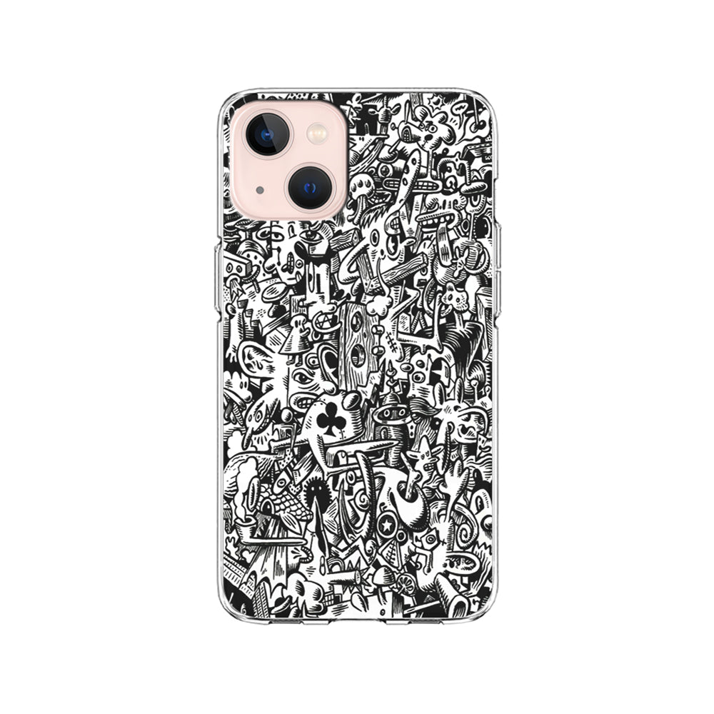 Graffiti Doodle Monokrom iPhone 15 Plus Case