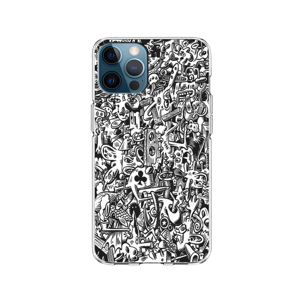 Graffiti Doodle Monokrom iPhone 15 Pro Case