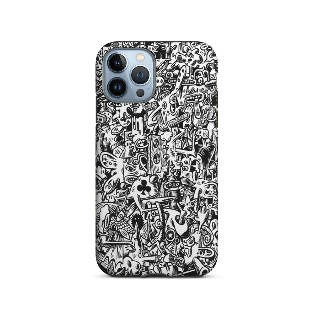 Graffiti Doodle Monokrom iPhone 15 Pro Case