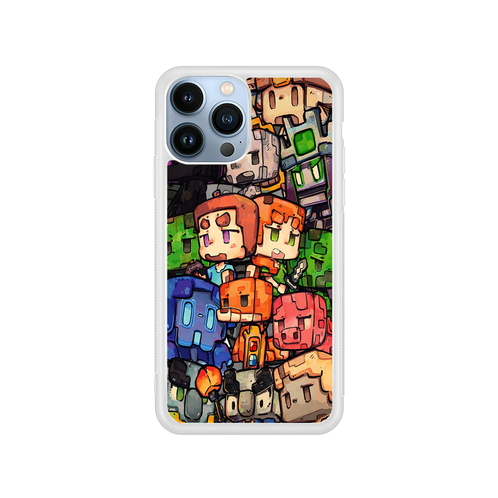 Minicraft Characters Drawing iPhone 15 Pro Case