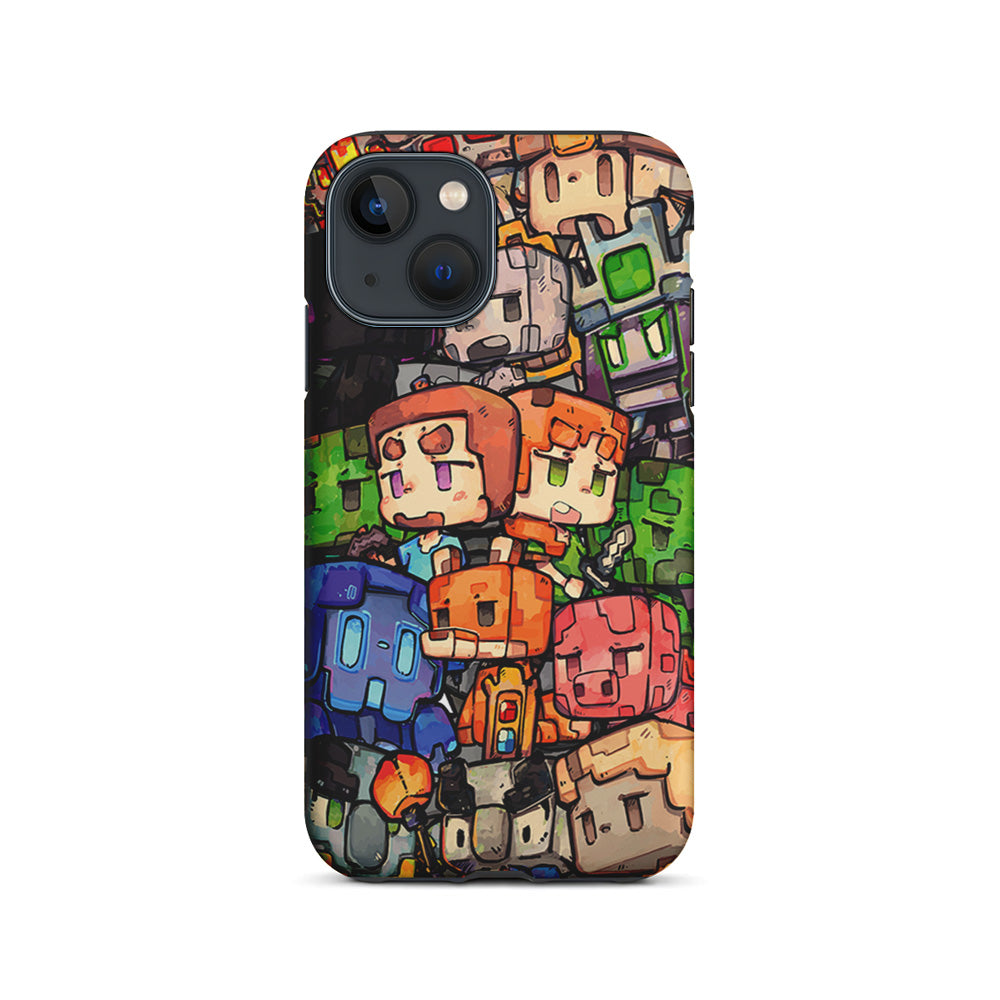 Minicraft Characters Drawing iPhone 15 Plus Case