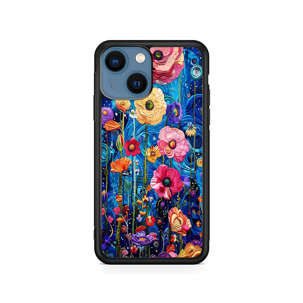 Painting of Flowers with a Blue Sky iPhone 15 Plus Case