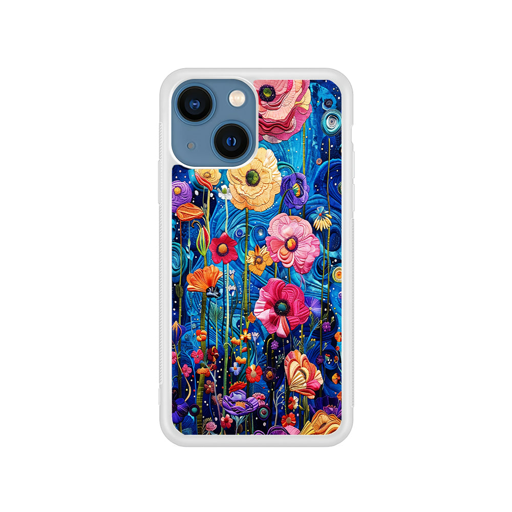 Painting of Flowers with a Blue Sky iPhone 15 Plus Case