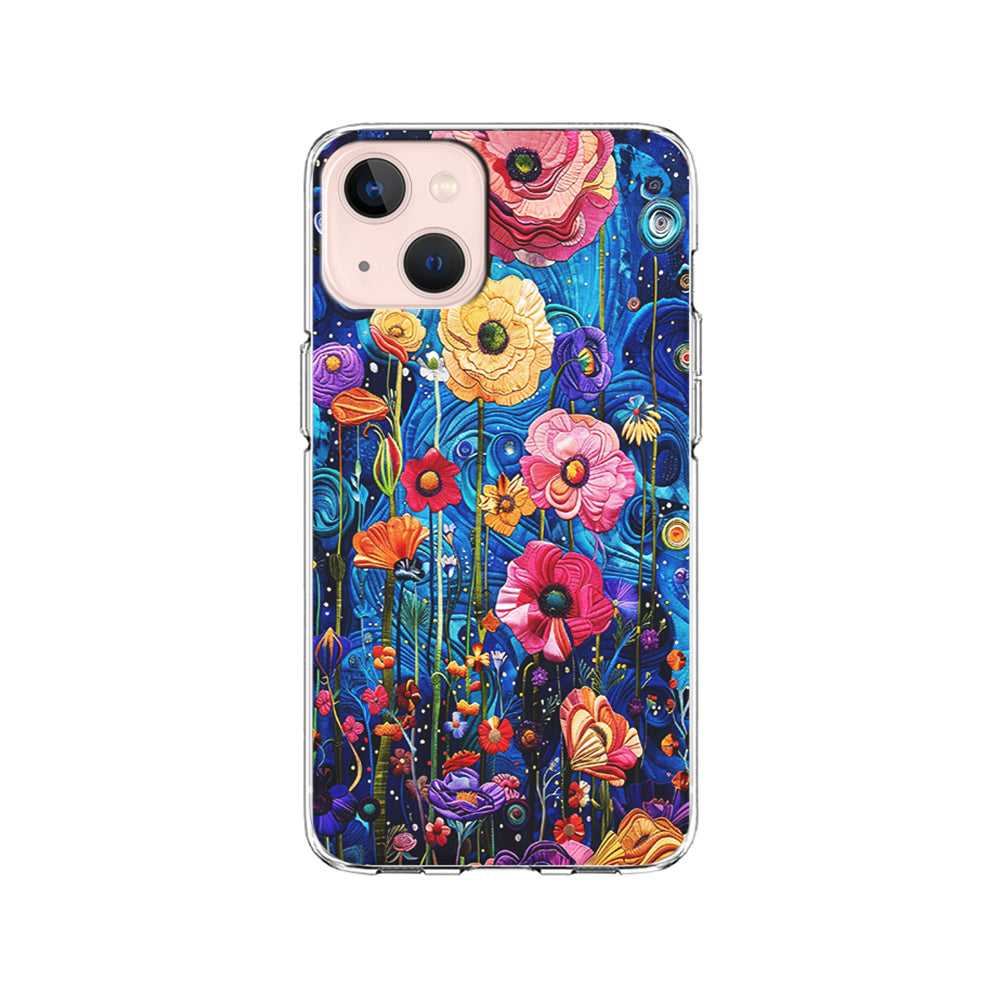 Painting of Flowers with a Blue Sky iPhone 15 Plus Case