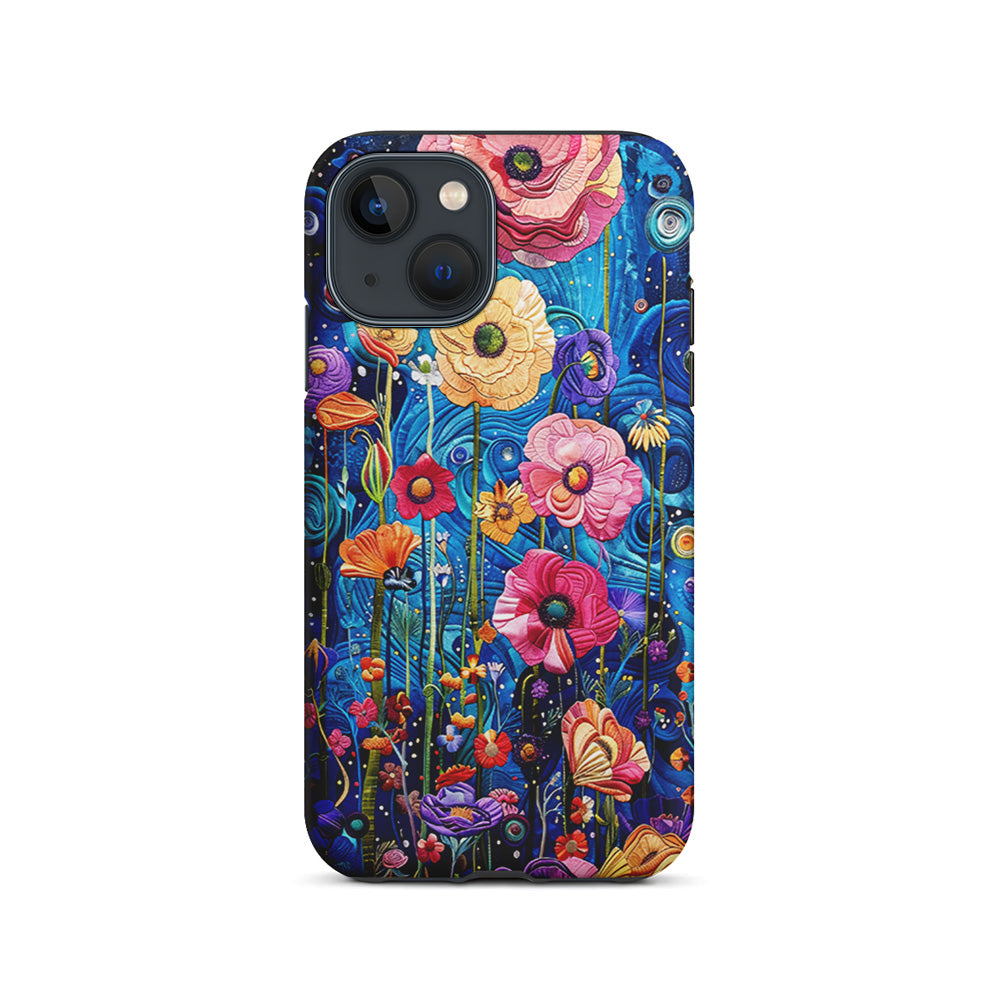 Painting of Flowers with a Blue Sky iPhone 15 Plus Case