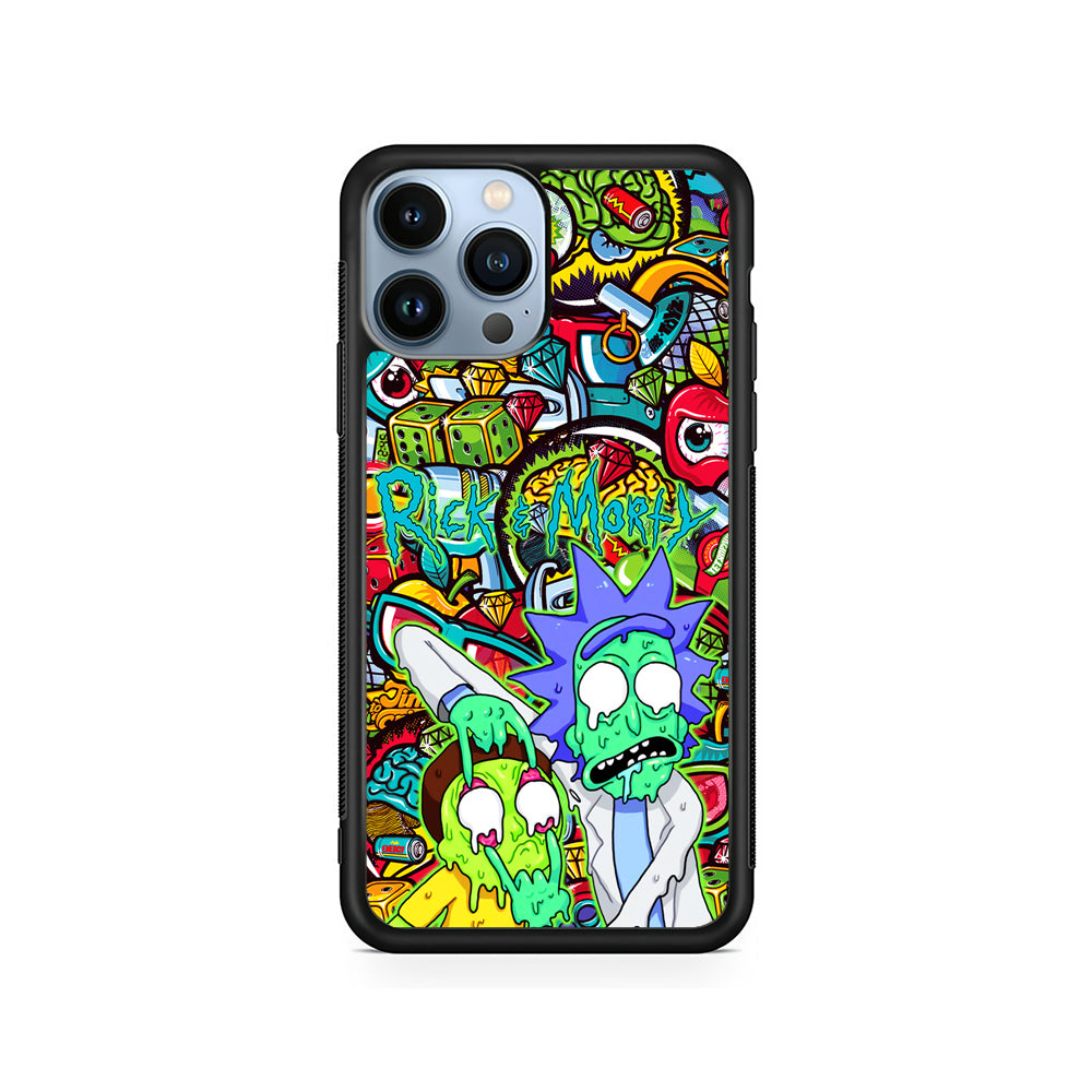 Rick and Morty Melt in Doodle iPhone 15 Pro Case