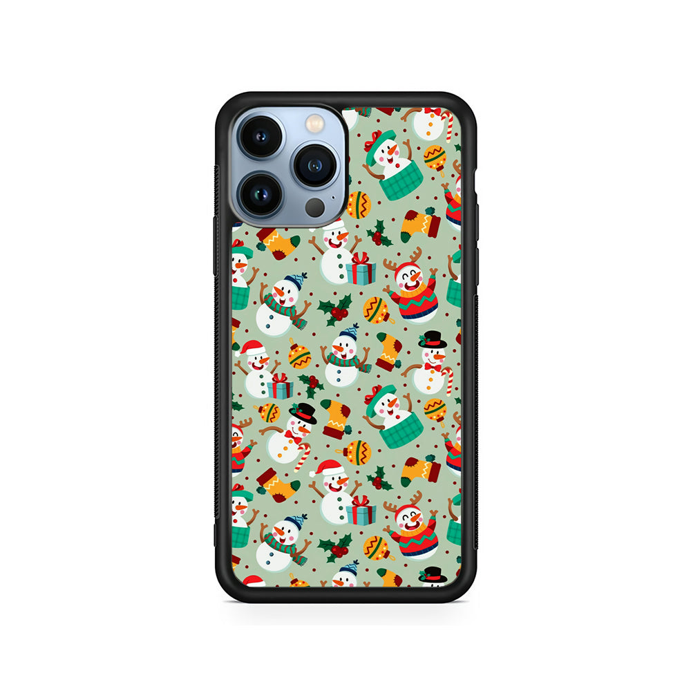 Snowman Cartoon Christmas Pattern iPhone 14 Pro Case