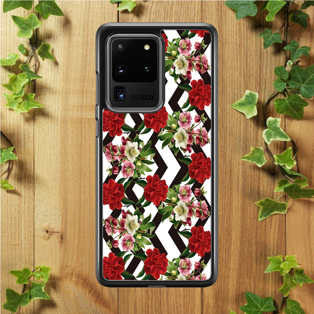 Flowers Zigzag Stripe Samsung Galaxy S20 Ultra Case