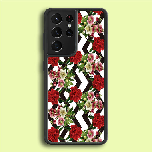 Flowers Zigzag Stripe Samsung Galaxy S21 Ultra Case