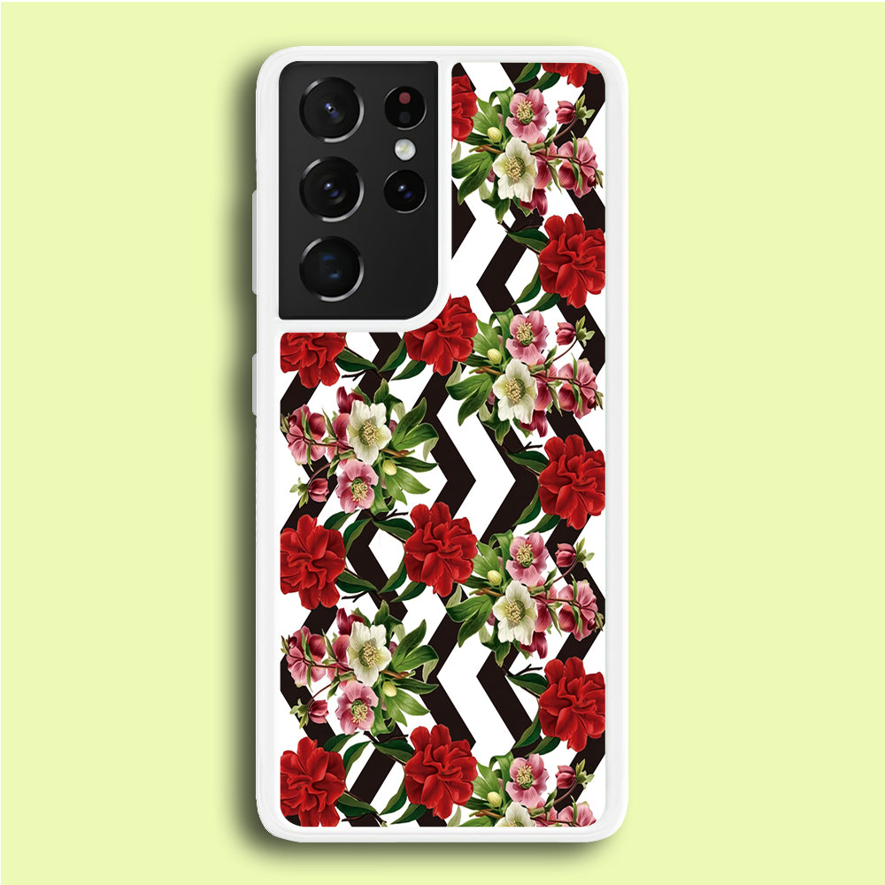 Flowers Zigzag Stripe Samsung Galaxy S21 Ultra Case