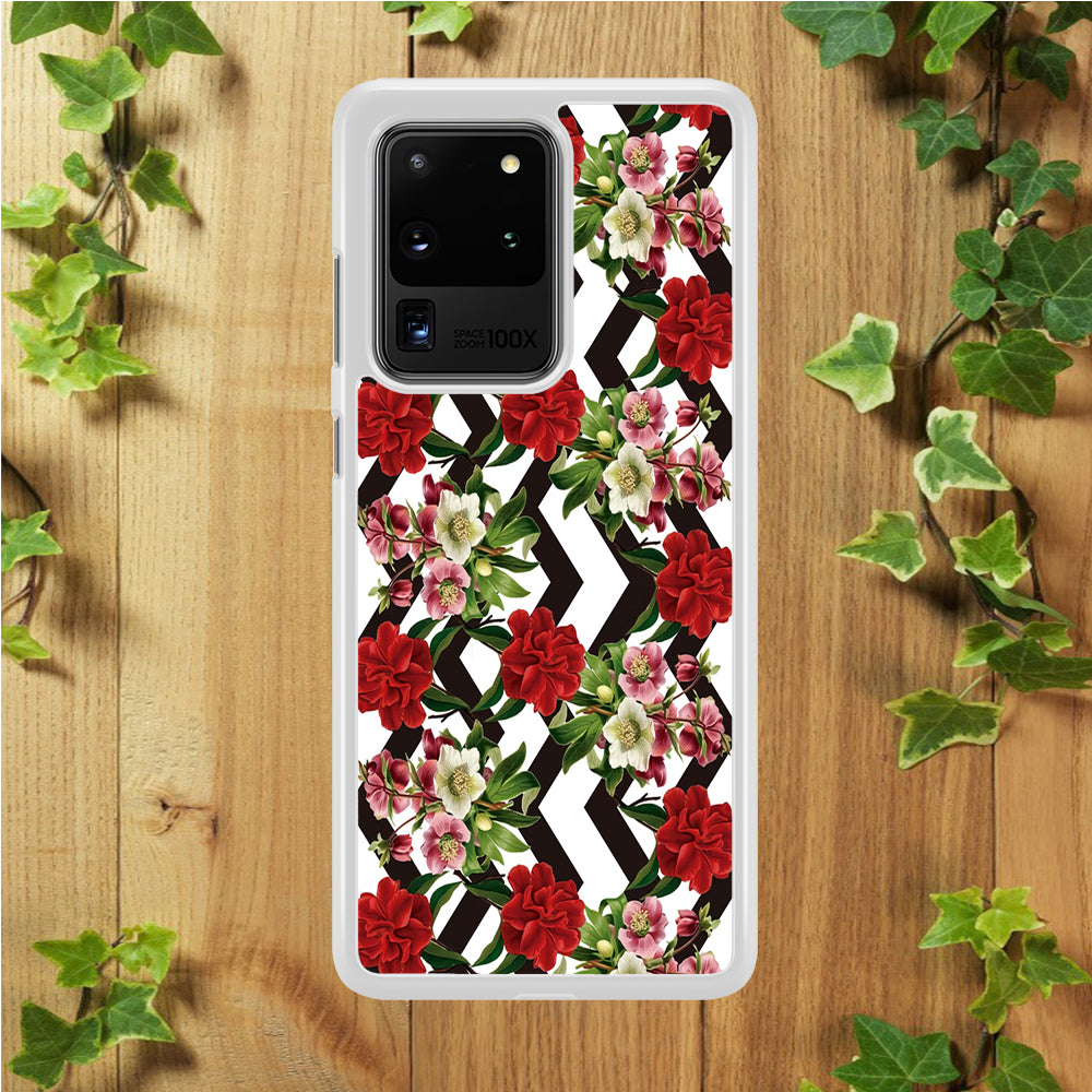 Flowers Zigzag Stripe Samsung Galaxy S20 Ultra Case