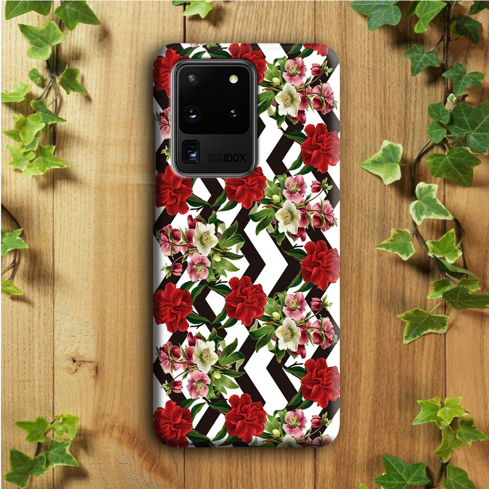 Flowers Zigzag Stripe Samsung Galaxy S20 Ultra Case