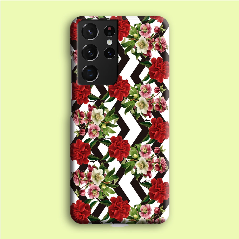 Flowers Zigzag Stripe Samsung Galaxy S21 Ultra Case