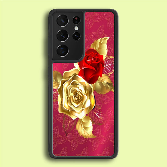 Girly Golden and Red Roses Samsung Galaxy S21 Ultra Case