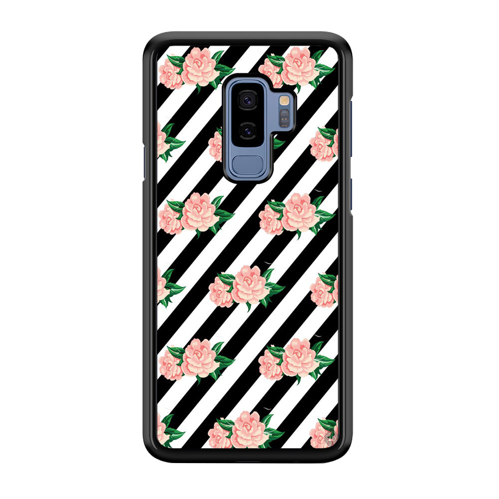 Girly Pink Rose Black Stripe Samsung Galaxy S9 Plus Case