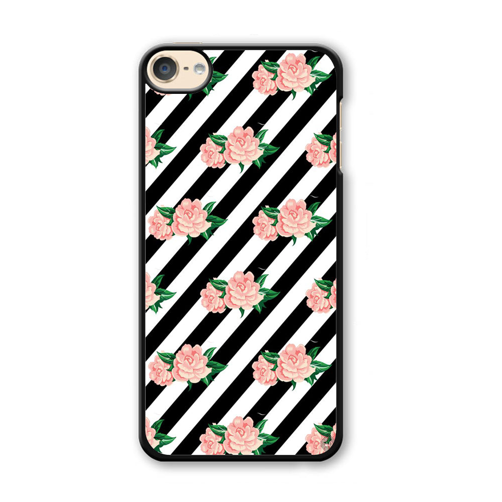 Girly Pink Rose Black Stripe iPod Touch 6 Case