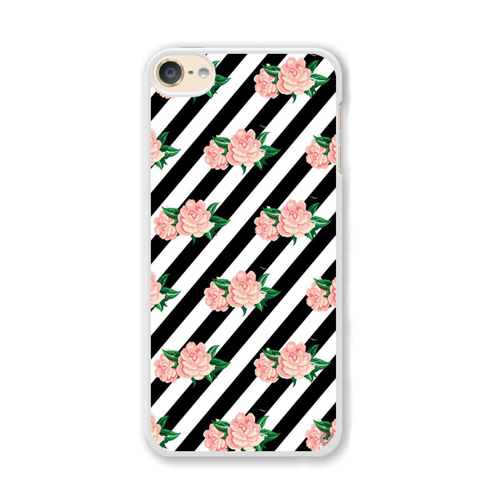 Girly Pink Rose Black Stripe iPod Touch 6 Case