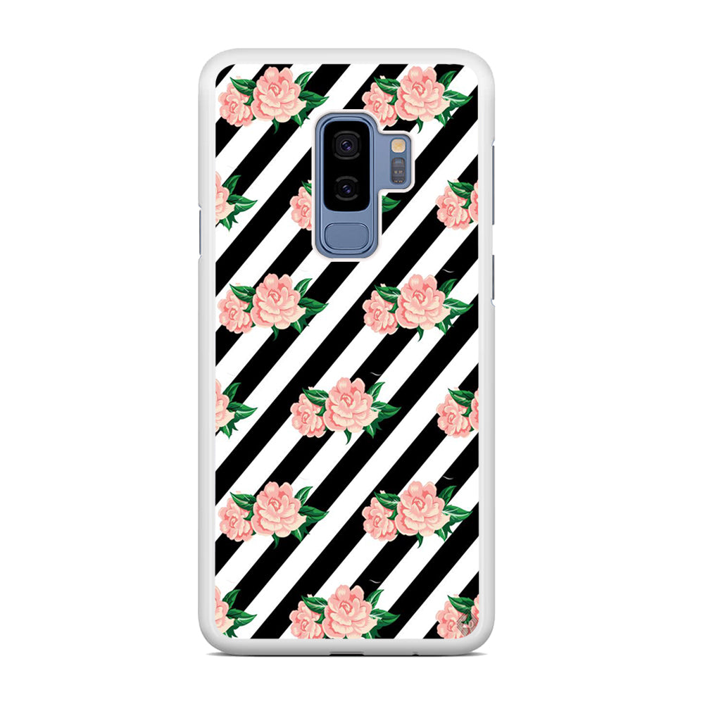 Girly Pink Rose Black Stripe Samsung Galaxy S9 Plus Case