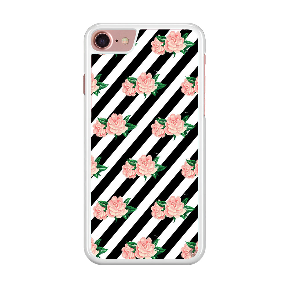 Girly Pink Rose Black Stripe iPhone 8 Case