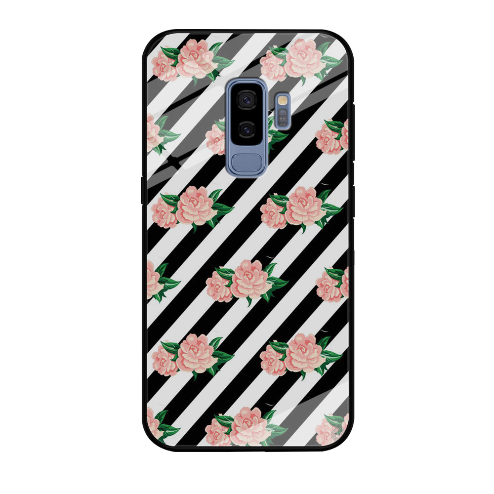 Girly Pink Rose Black Stripe Samsung Galaxy S9 Plus Case