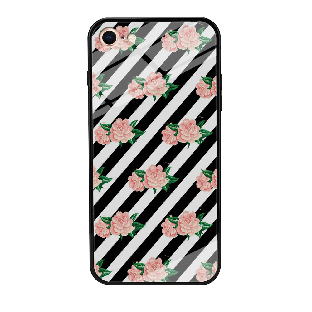 Girly Pink Rose Black Stripe iPhone 8 Case