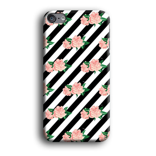 Girly Pink Rose Black Stripe iPod Touch 6 Case