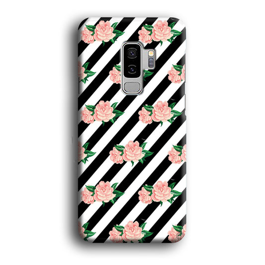 Girly Pink Rose Black Stripe Samsung Galaxy S9 Plus Case