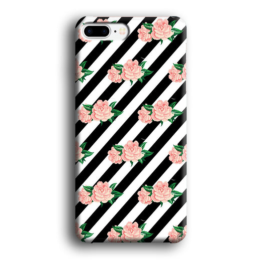 Girly Pink Rose Black Stripe iPhone 8 Plus Case