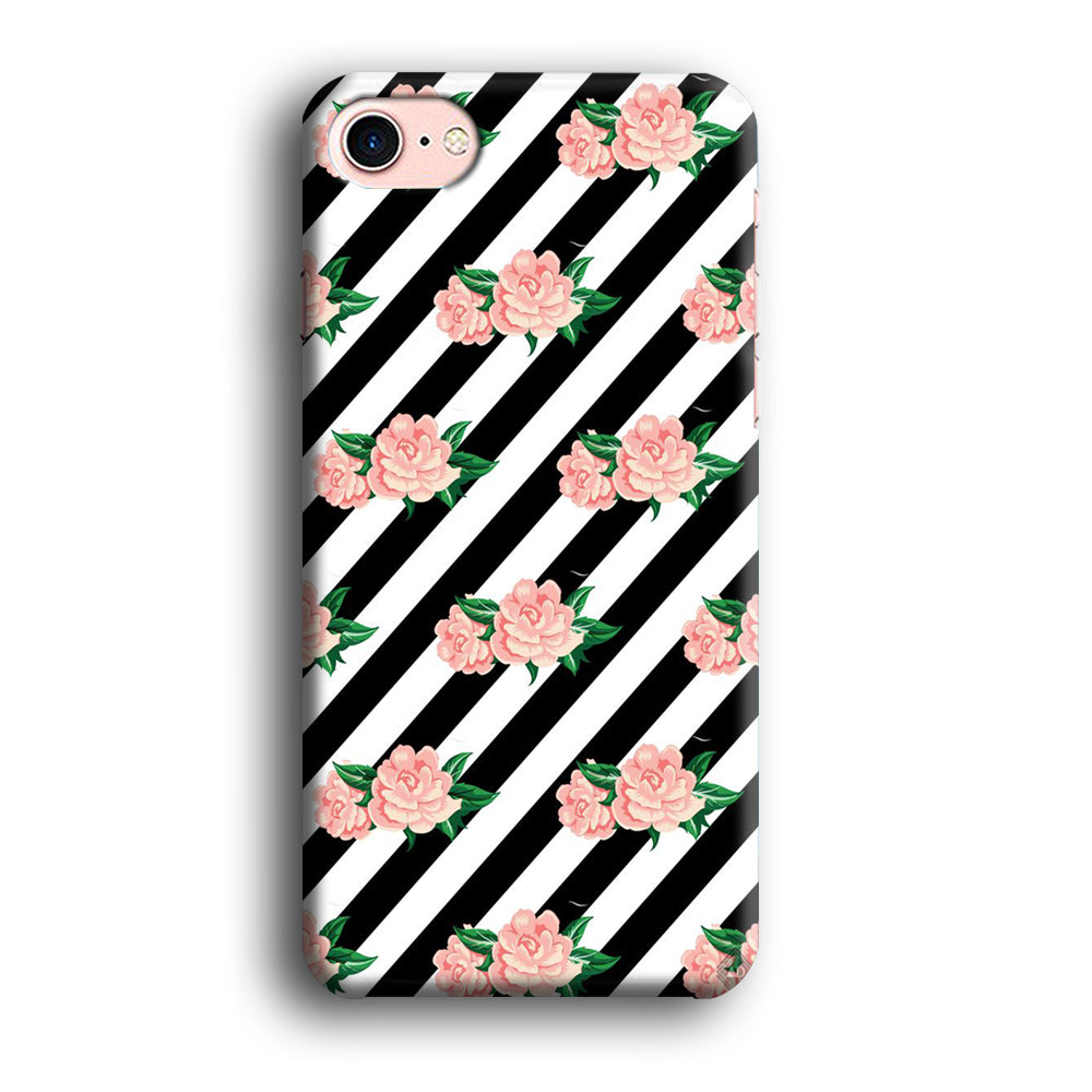 Girly Pink Rose Black Stripe iPhone 8 Case