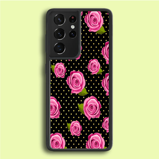 Girly Pink Rose Polka Samsung Galaxy S21 Ultra Case