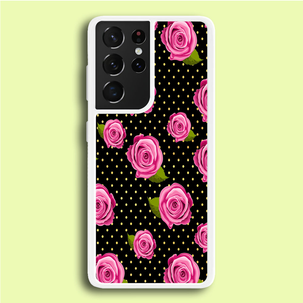 Girly Pink Rose Polka Samsung Galaxy S21 Ultra Case