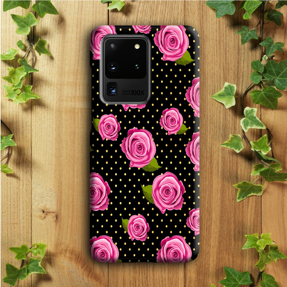 Girly Pink Rose Polka Samsung Galaxy S20 Ultra Case