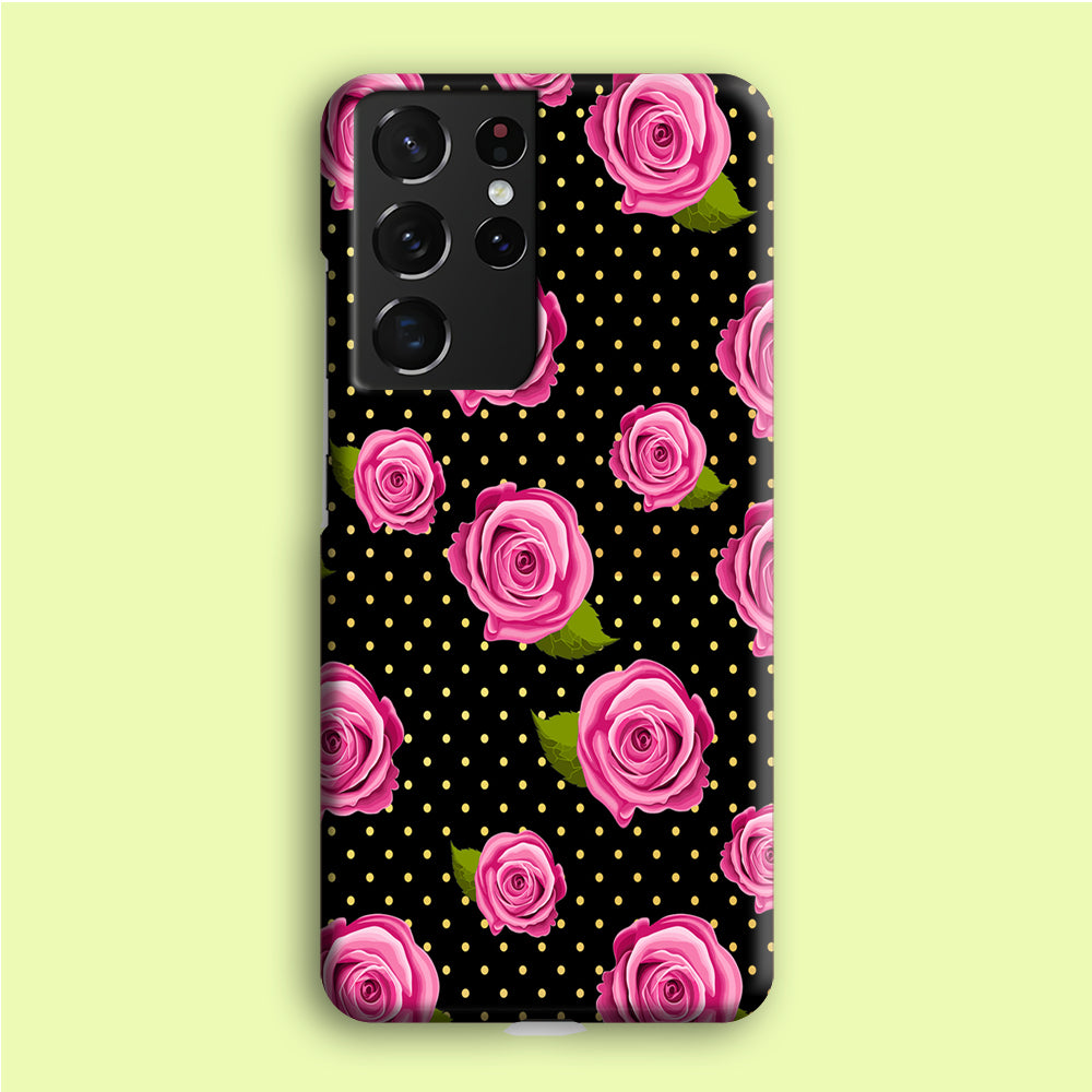 Girly Pink Rose Polka Samsung Galaxy S21 Ultra Case