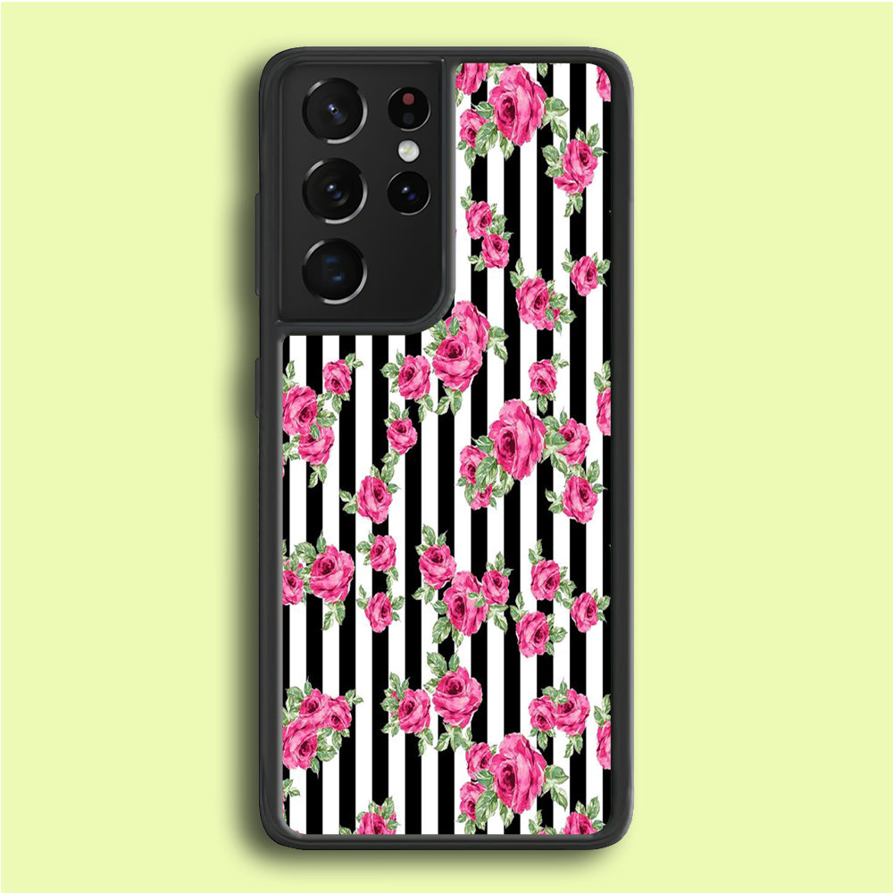 Girly Pink Rose Strip Samsung Galaxy S21 Ultra Case