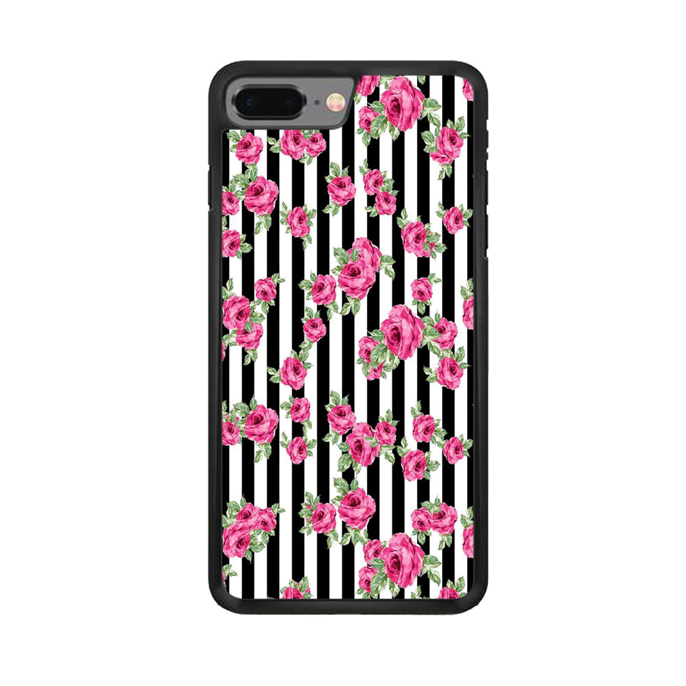 Girly Pink Rose Strip iPhone 8 Plus Case