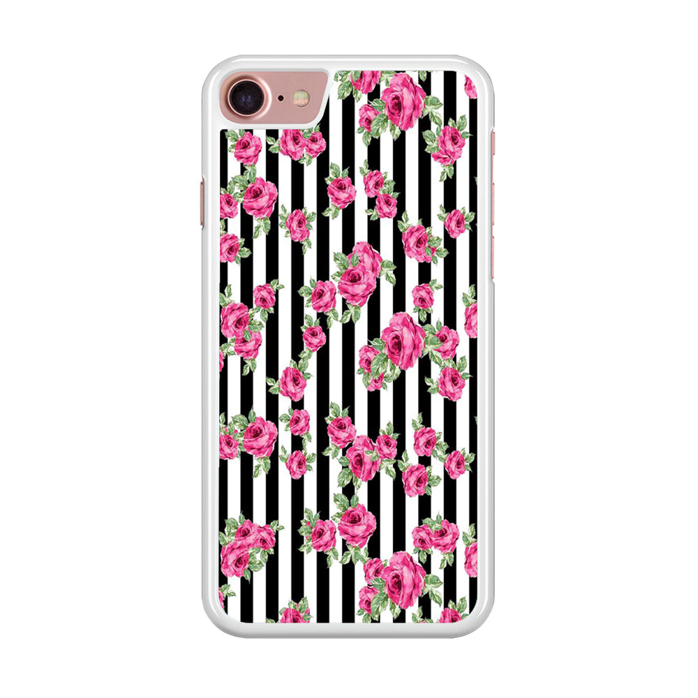 Girly Pink Rose Strip iPhone 8 Case