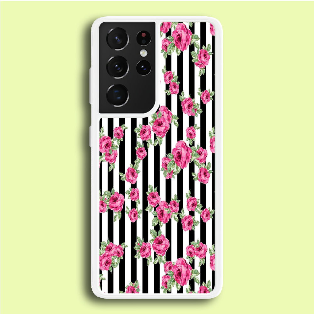 Girly Pink Rose Strip Samsung Galaxy S21 Ultra Case