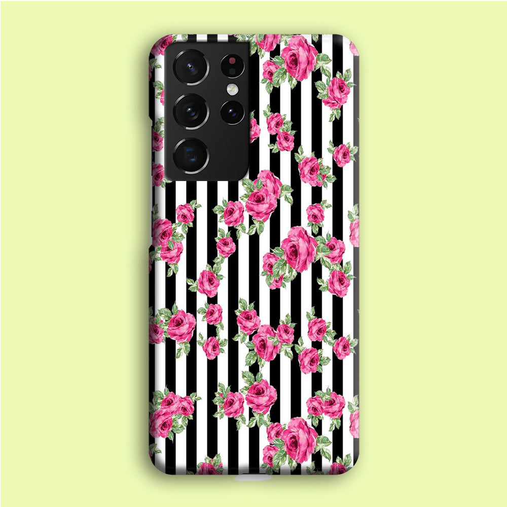 Girly Pink Rose Strip Samsung Galaxy S21 Ultra Case