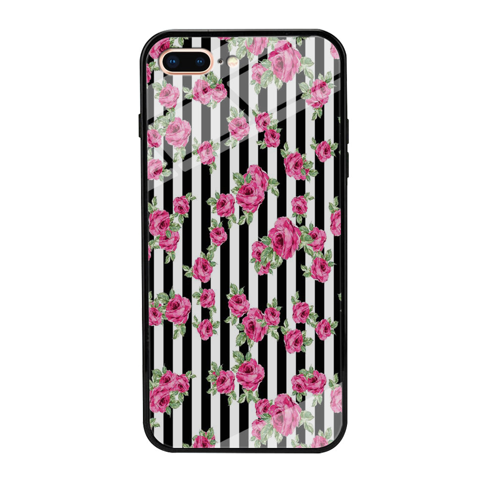 Girly Pink Rose Strip iPhone 8 Plus Case