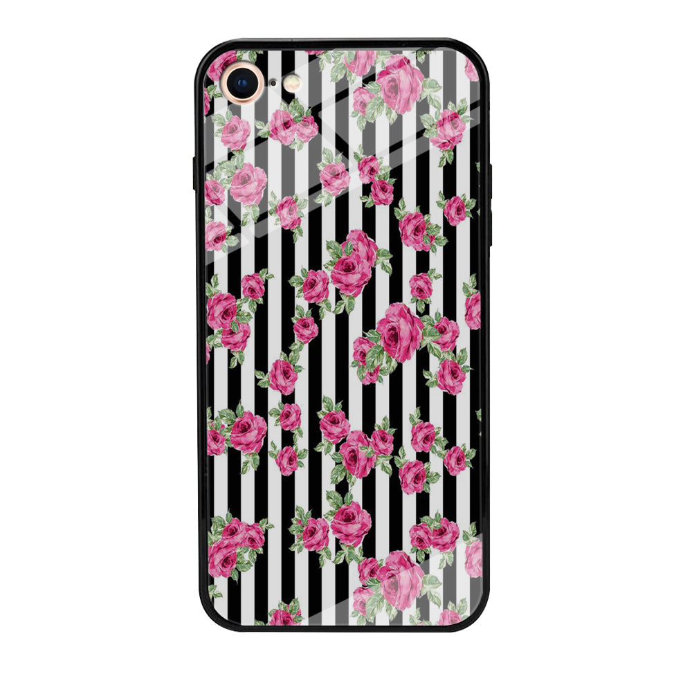 Girly Pink Rose Strip iPhone 8 Case