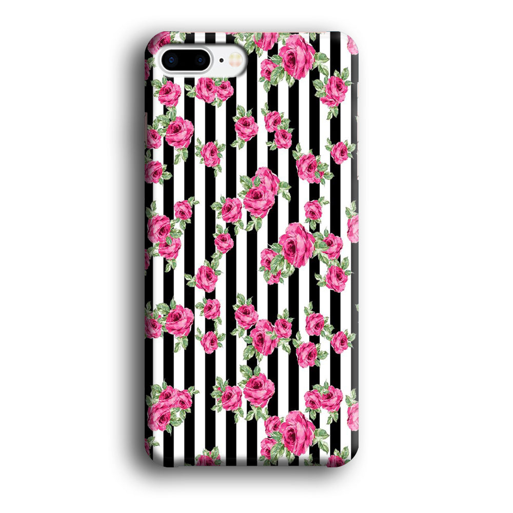 Girly Pink Rose Strip iPhone 8 Plus Case