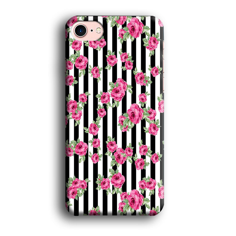 Girly Pink Rose Strip iPhone 8 Case