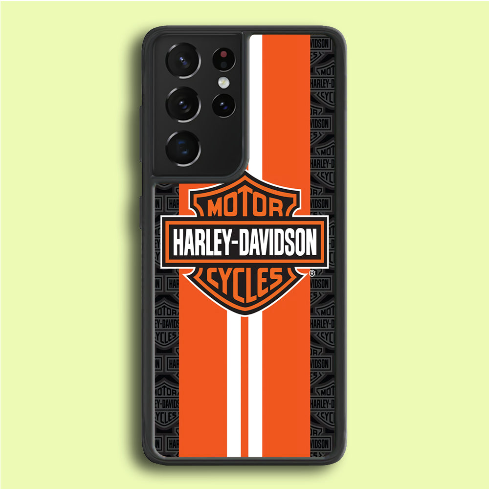 Harley Davidson White Striped Orange Samsung Galaxy S21 Ultra Case