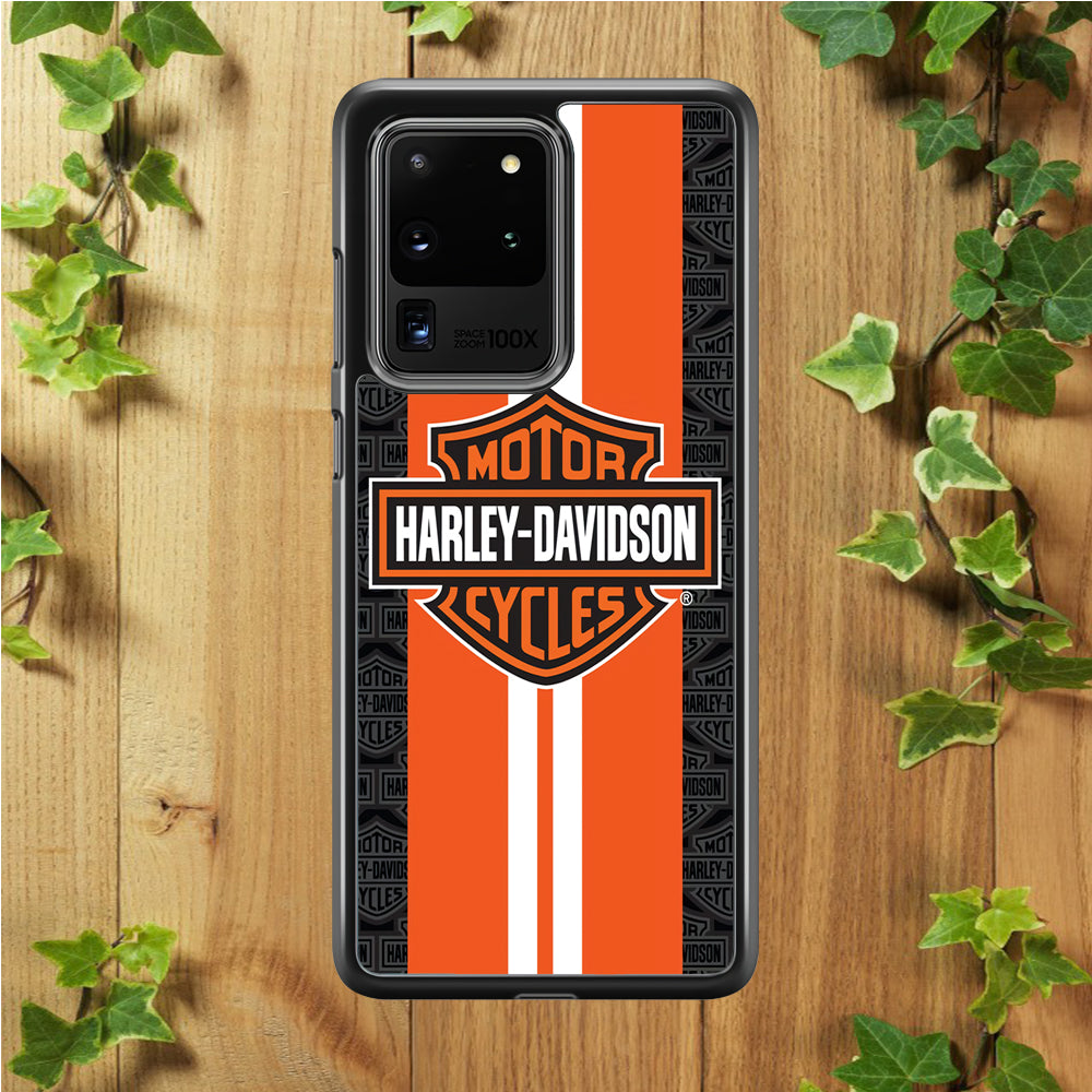 Harley Davidson White Striped Orange Samsung Galaxy S20 Ultra Case